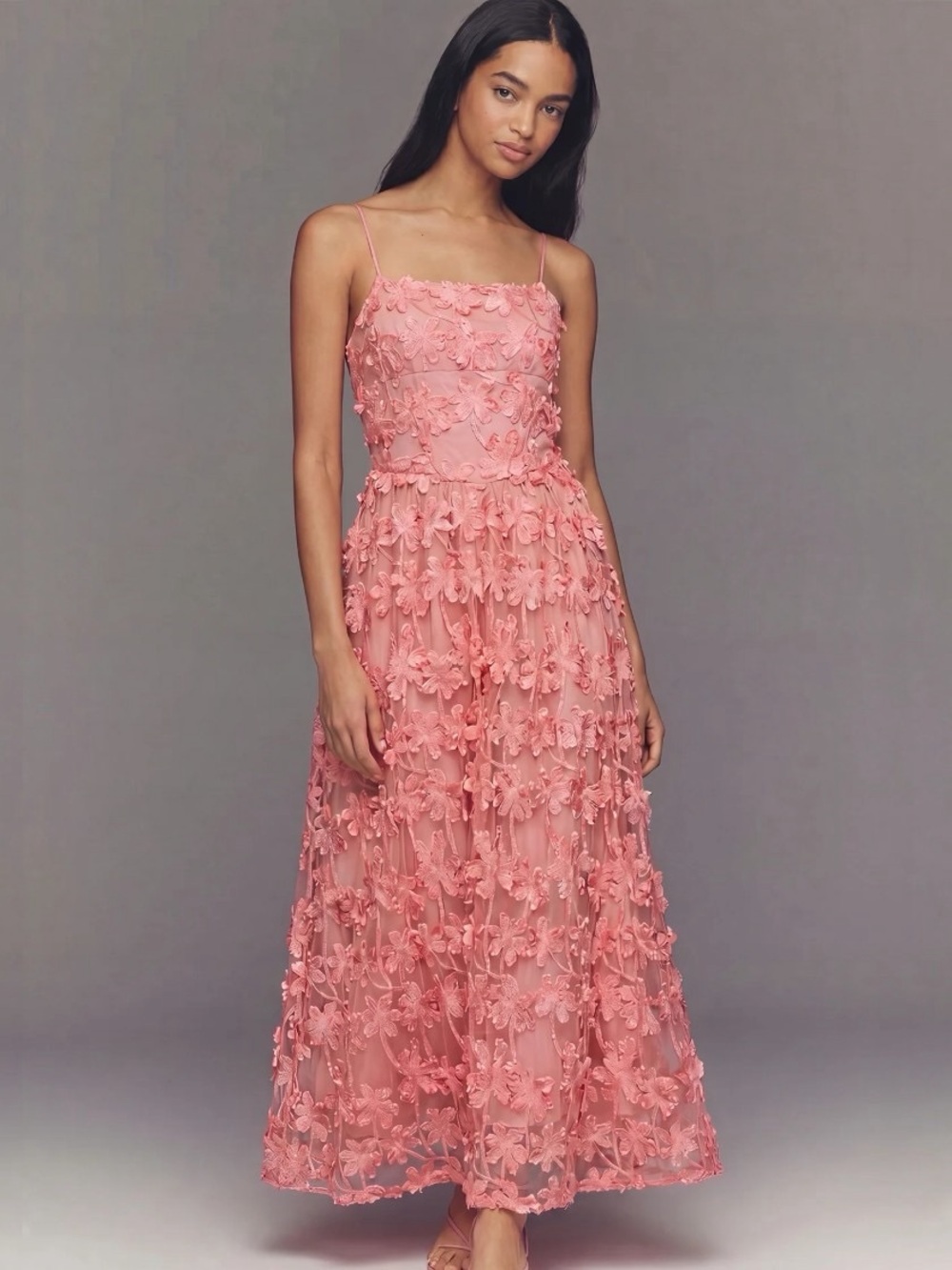 Camellia Pink 3D Floral Appliqué Midi Dress NWT Large